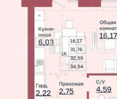 1-комн, 33 кв м, этаж 6/6 улица Короленко, 65