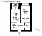 2-комн, 41 кв м, этаж 1/9 Барнаул, улица Чеглецова