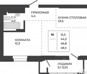 1-комн, 46 кв м, этаж 17/21 улица Шумакова, 7