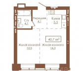 2-комн, 40 кв м, этаж 12/18 улица Гущина, 173Б